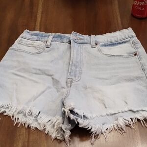 Light Blue Denim Frayed Women's Shorts